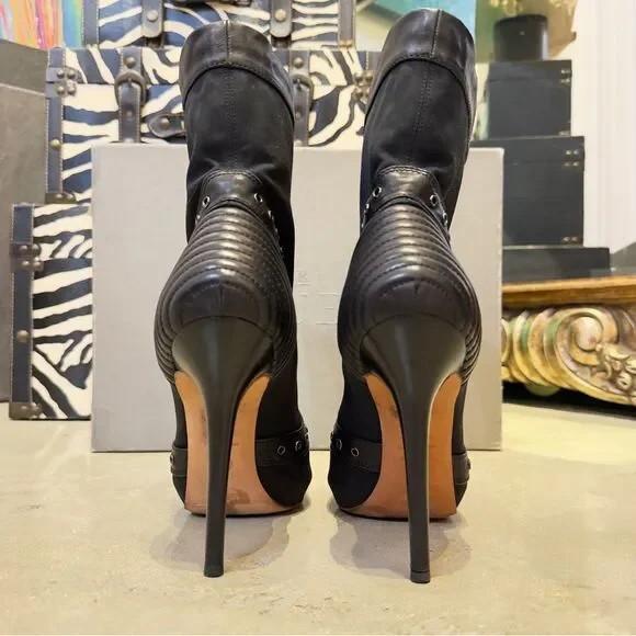 Alexander McQueen Peep Toe Ankle Booties Black Sz 37 (US 7) - Picture 6 of 16